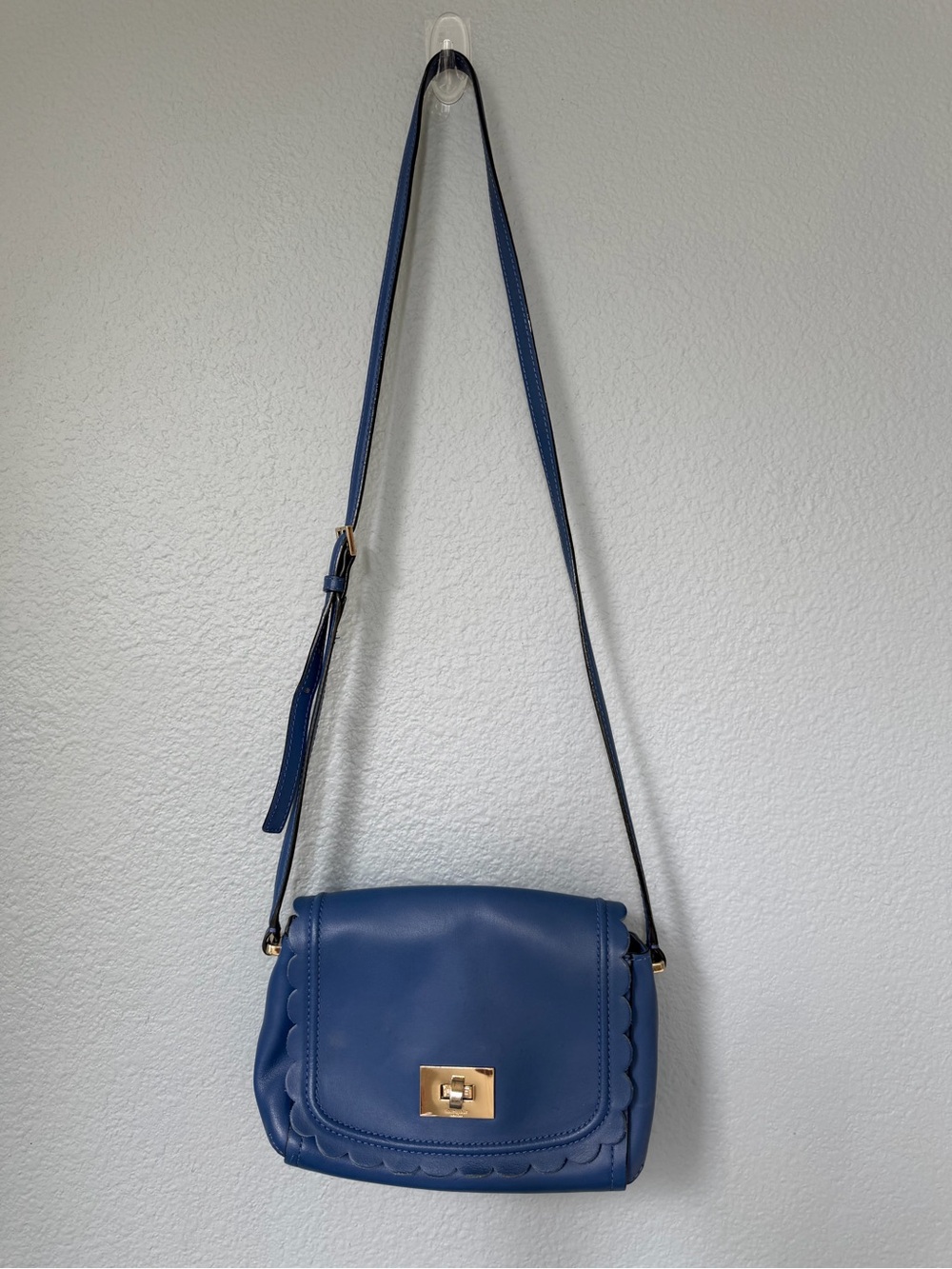 kate spade Blue Scalloped Leather Crossbody with Gold Turn-Lock